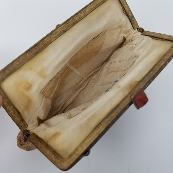 Purse Evening Bag Floral Antique Vintage Jeweled Kiss Lock Petite Point Grandma - Picture 5 of 15